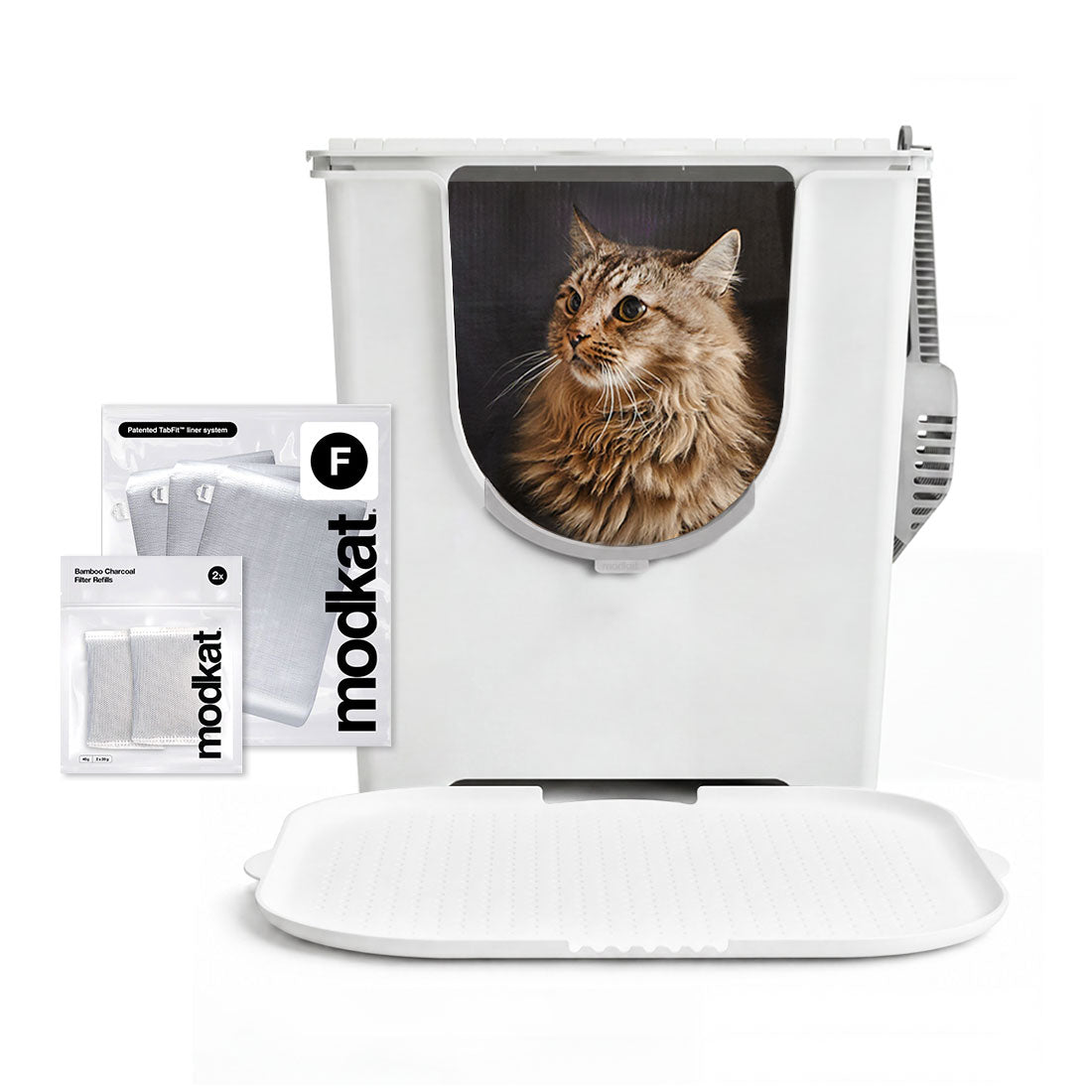 Flip litter box bundle white with white mat and 3 pk liners